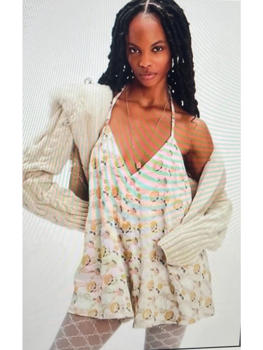Free People Playsuit Romper Floral Metallic Ivory Gold Backless Halter Small - Picture 2 of 16